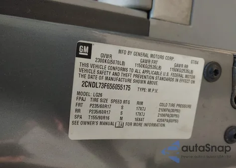 2005 Chevrolet Equinox Lt from USA, damaged, VIN 2CNDL73F656055175